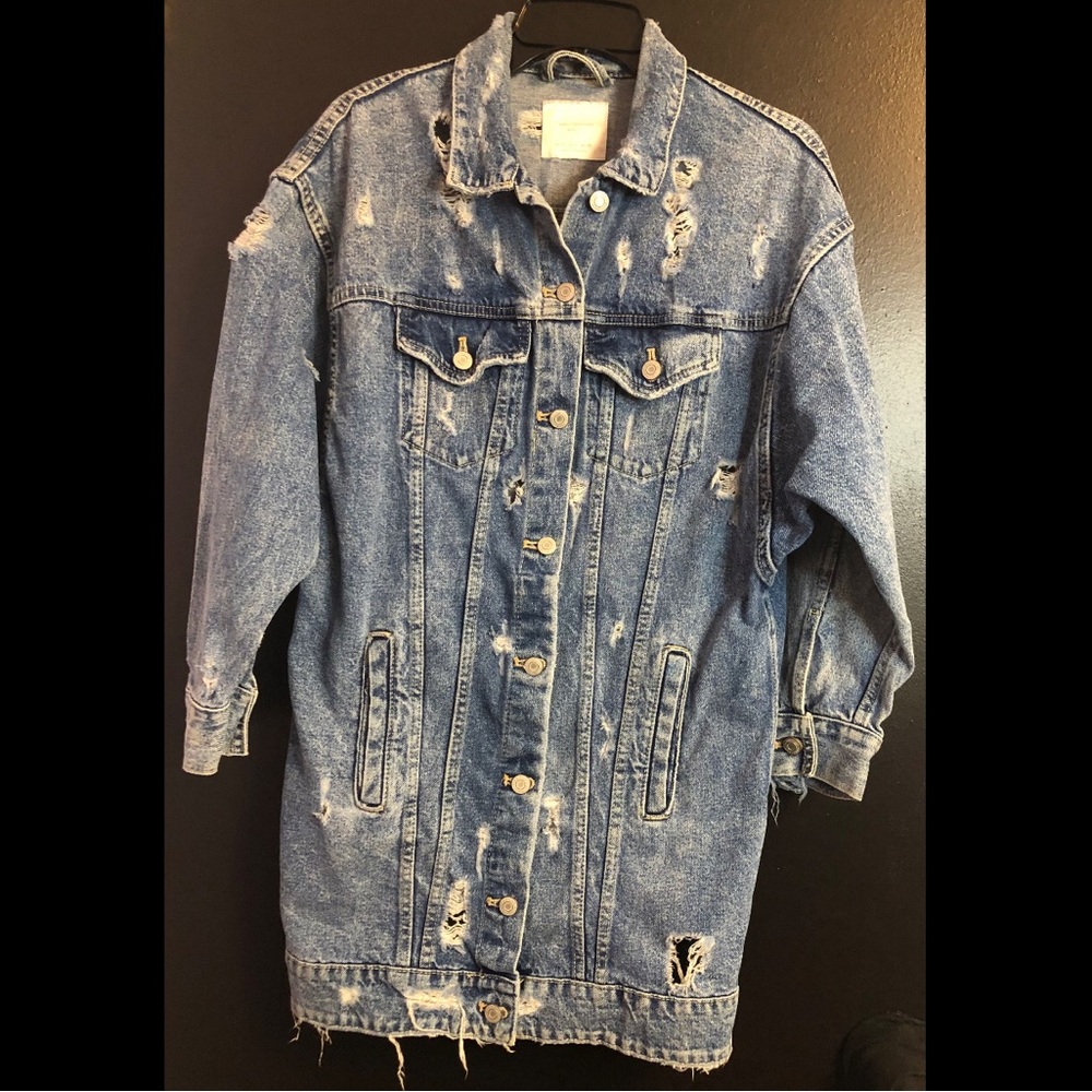 Zara Light Blue Distressed Denim Jacket